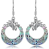 WINNICACA Dragon Earrings Sterling Silver Dragon Dangle Drop Earrings Abalone Shell Celtic Dragon Jewelry Dragon Gifts Christmas Xmas Birthday Gifts for Her Women Mom Grandma