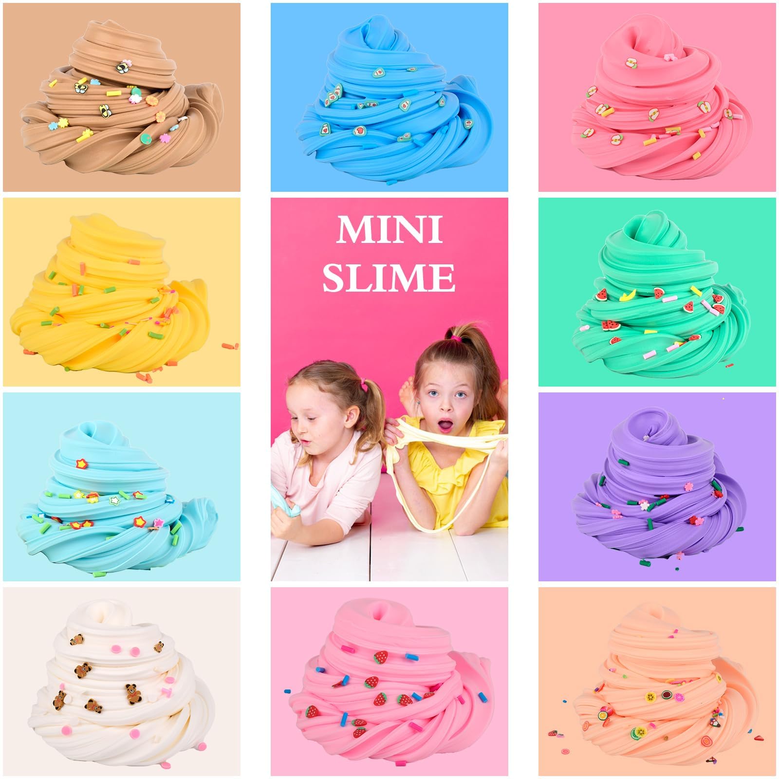Premium Scented Butter Slime,10 Pack Slime,with Peach Charm,Watermelons,Apples and More Charms,10 Fun Add Ins,Pre-Made Slime for Kids,Great 6 Year Old Toys,Super Soft Sludge Toy.Super Mini