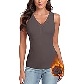 WOWENY Sleeveless Thermal Fleece Tank Top for Women V Neck Lace Camisole Warm Base Layer Cami Vest Underwear Tops