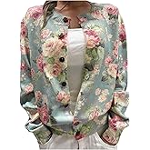 QJQ Women's Leopard Floral Cardigan Sweaters Lightweight Long Sleeve Color Block Button Down Sweater 2026