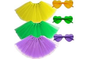 DMLBC Adult Teens 5 Layered Tutu Skirt for Women,3PCS Women Tutus with with Heart Sunglasses Halloween Costume