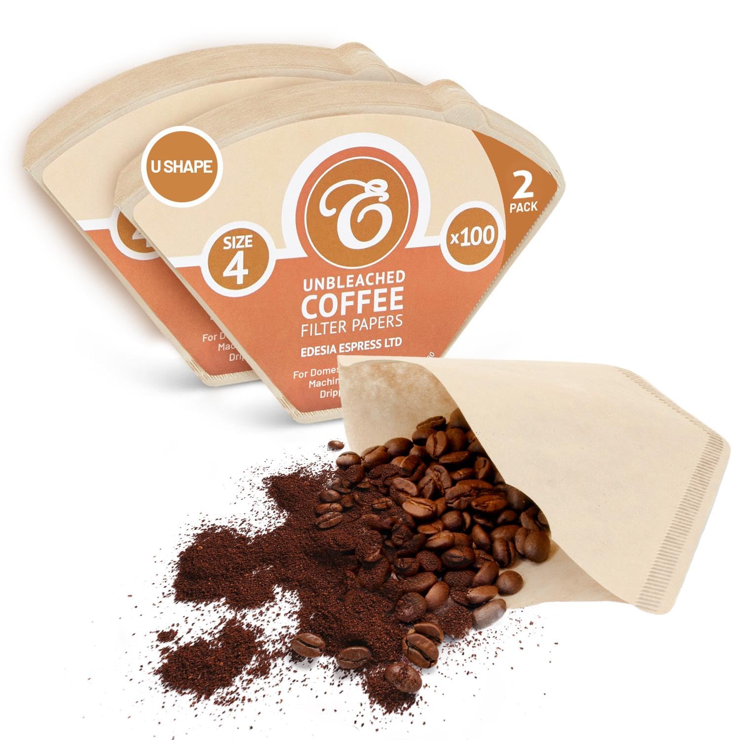 200 Size 4 Coffee Filter Paper Cones, Unbleached by EDESIA ESPRESS