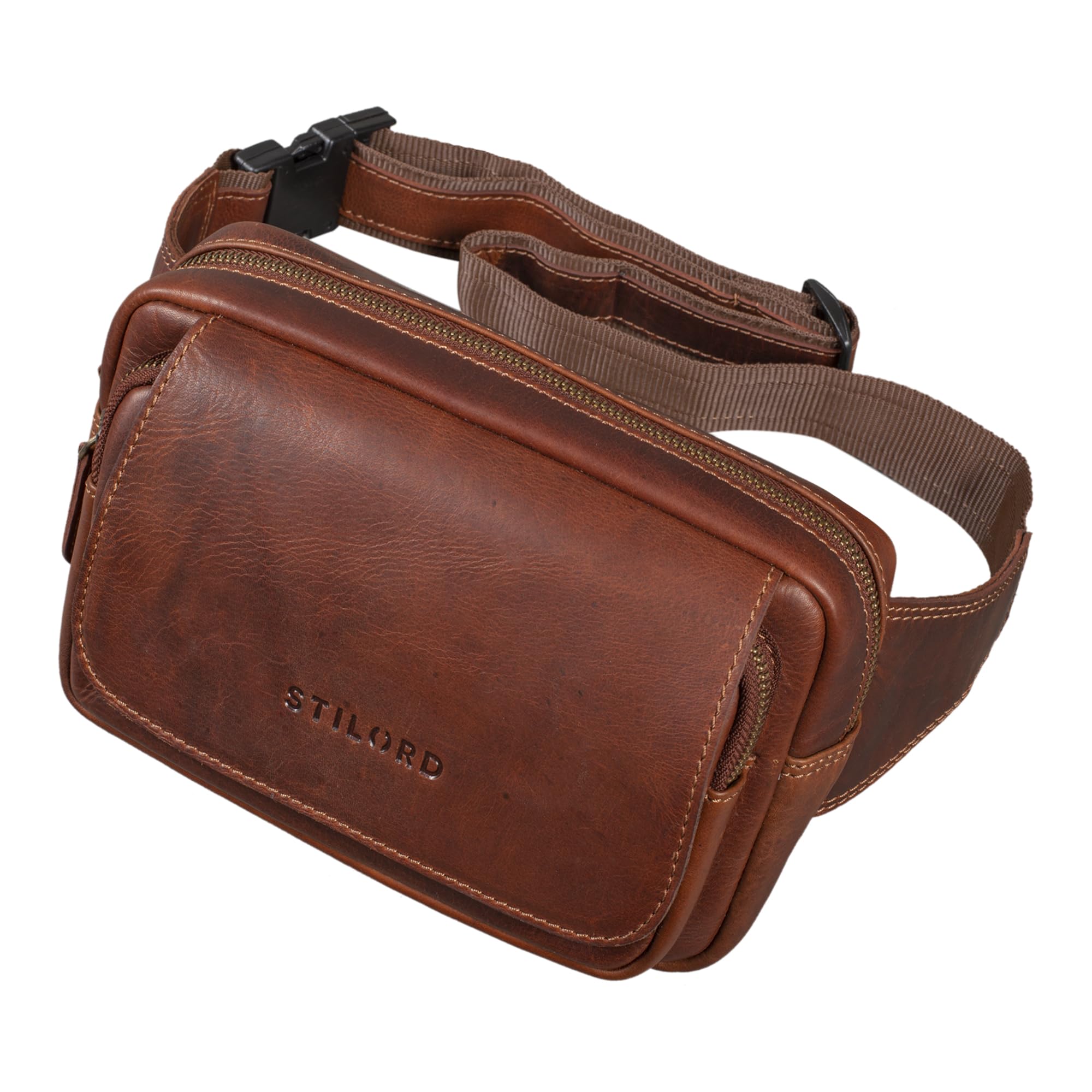 STILORD "Boston" Leather Vintage Waist Bag for Men and Women for 8.4 inch Tablets and Smartphones Colour:Porto - Cognac
