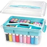 Yesland Stack &amp; Carry Box with Removable Tray, 16 x 11 x 6.5 Inch Plastic Art Supply Storage Organizer Craft Storage Containers with Handle, Portable Organizer Bin for Stationery Sewing Jewelry, Blue