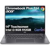 Acer Chromebook Plus 514 Laptop, 14" Touchscreen, Intel i3-N355, 8GB/512GB | FHD+, 8-Core, for Education, K12, Students &amp; Business, 1080p Webcam, Backlit, Lightweight, Long Battery Life, HDMI, Chrome OS