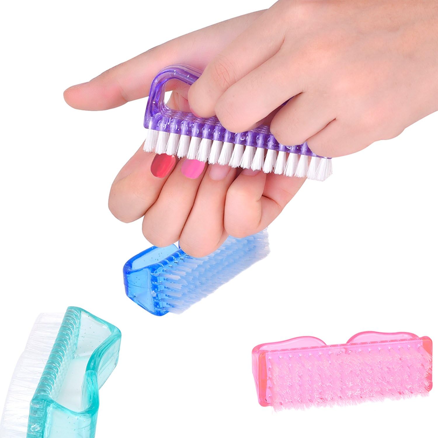 4 Pieces Handle Nail Brush Nail Hand Scrubbing Cleaning Brush (Large, Multicolor): Home Improvement