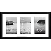 Americanflat 4x6 Collage Picture Frame with Shatter-Resistant Glass - Fits Three 4x6 Photos or Use as One 8x16 Picture Frame - Signature Collection - Collage Frames for Tabletop and Wall - Black