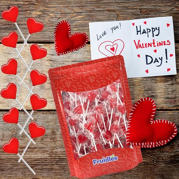 FRUIDLES 300-PACK LOLLIPOPS MINI RED HEART SHAPED STRAWBERRY FLAVORED LOLLIPOP, INDIVIDUALLY WRAPPED, 5G LOLLIPOPS 5 POUNDS BULK