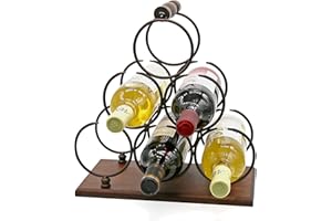 ALLCENER Countertop Wine Rack, Tabletop 6 Bottles Wood Wine Holder, Sturdy Handle, 3-Tier Rustic Classic Design, Simple Assem