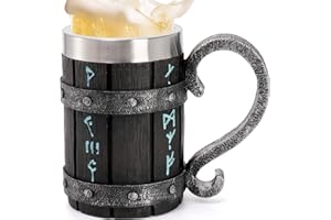 Dicunoy Nordic Viking Mug, 17 OZ Stainless Steel Viking Tankard Beer Cups with Handle, Norse Mythology Gifts for Men, Father'
