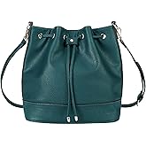 AFKOMST Leather Bucket Bags and Drawstring Crossbody Purse for Women Medium Tote and Hobo Handbags with 2 Shouder Straps