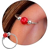 Silver Helix Cartilage Piercing - Handmade Sterling Silver Helix Ring with a 3mm Red Opal - 8mm Thin 20 Guage Silver Piercing Hoop