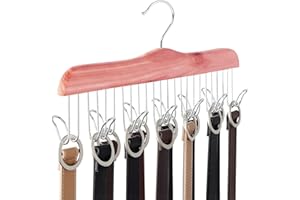 TOPIA HANGER American Red Cedar Wood Belt Hanger, Belt Organizer Rack with 12 Metal Hooks,Closet Organizer for Tank Tops, Tie