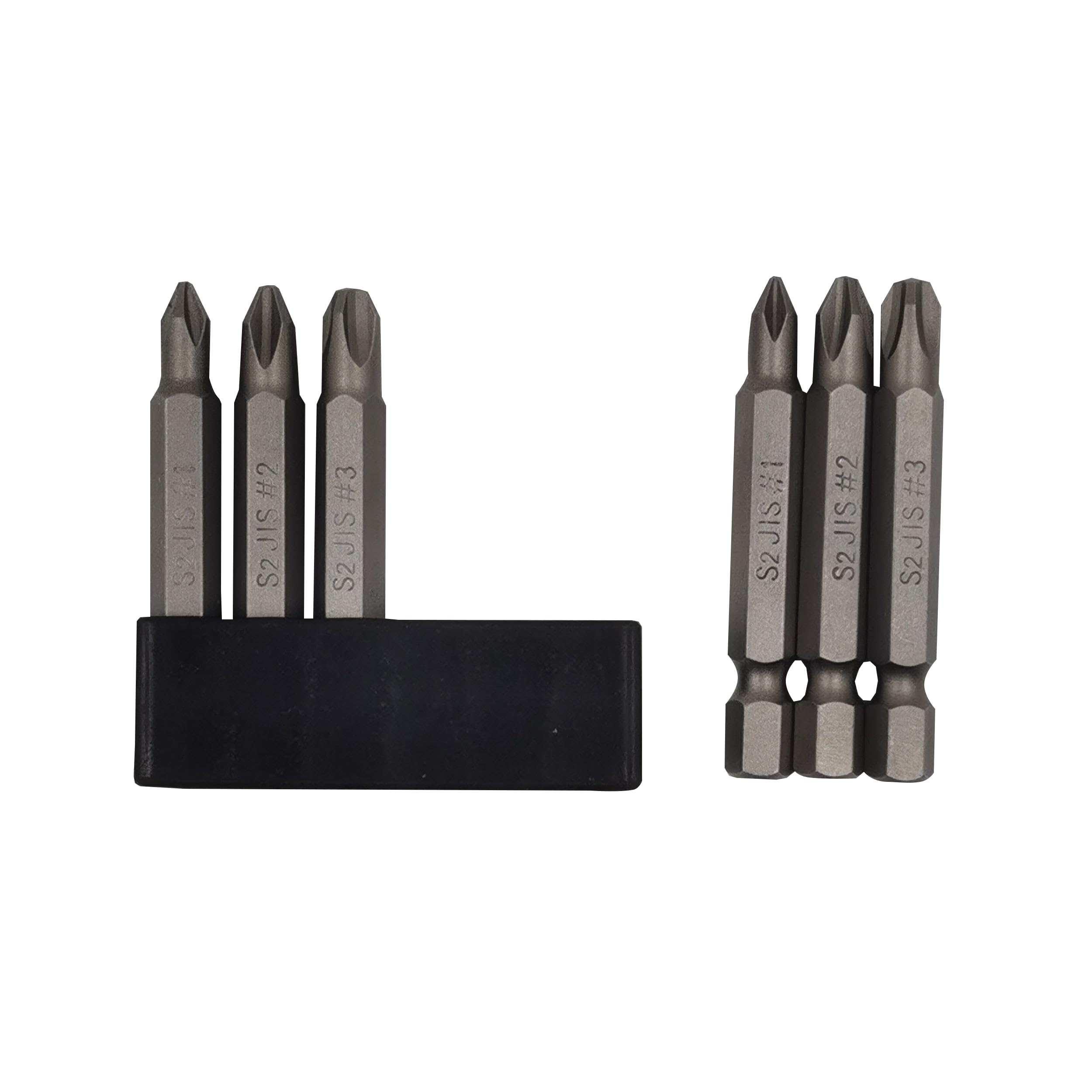 6Pcs 50mm JIS Screwdriver Bit Set with Magnetic Tip,1/4 Hex Shank, S2 Alloy Steel & 6-Hole Storage Strip-Perfect for Japanese Motorcycles, Cars，Bicycle & Equipment (#1x2+#2x2+#3x2)