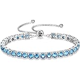 FANCIME Birthstone Bracelet Jewelry for Women Sterling Silver Tennis Bracelet Classic Bolo Adjustable Chain Fine Jewelry Anniversary Birthday Gifts for Women Mom Wife Her