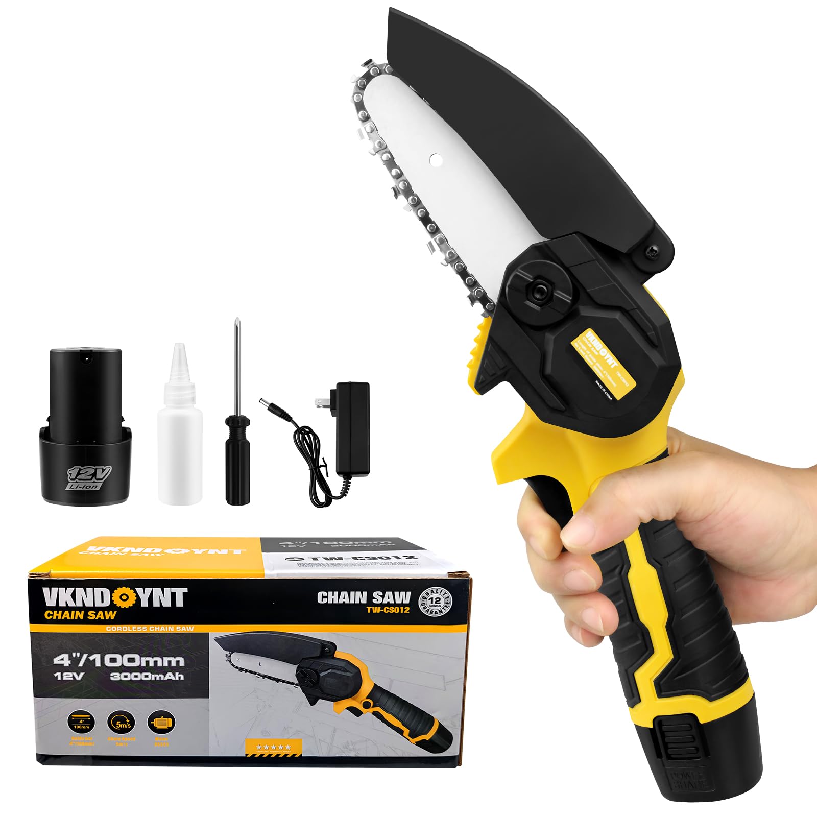 Photo 1 of Mini Chainsaw, 4 Inch Small Chainsaw with 3000mAh Battery, 2 lbs Lightweight, Cordless Hand Electric Chain Saw for Garden Pruning, Woodworking DIY, Home Repairs