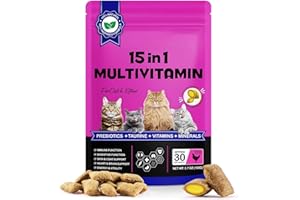 Cat 15-in-1 Multivitamin Chews, Cat Treats for Health + Immune, Joint Support, Skin &Coat, and Digestion - Omega, Taurine & P