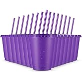 Rtteri 15 Pcs Reusable Cups with Straws and Lids 16 oz Glitter Tumblers Plastic Party Favor Cups with Lids Travel Mug Tumbler for Valentine's Day Party Iced Beverage Water(Purple)