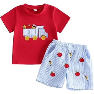KtwHarnu Back to School Kids Toddler Boys Outfit Short Sleeve T-Shirt Shorts Set First Day of Preschool Kindergarten Clothes