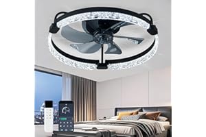 LANMEL 20 Inch Low Profile Ceiling Fans with Lights and Remote,7-Blade Fandelier Ceiling Fan,3000K-6000K Dimmable LED Fan Lig