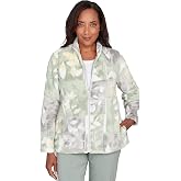 Alfred Dunner Women's Petite Leaf Patchwork Cozy Knit Jacket, Size PM, Sage Multi