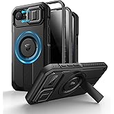 Dexnor for iPhone 16e Case with Privacy Screen Protector, [2 Front Frame] [Built-in Magnetic Slide Camera Cover & Kickstand], Compatible with MagSafe Heavy Duty Shockproof Protection Case, Black