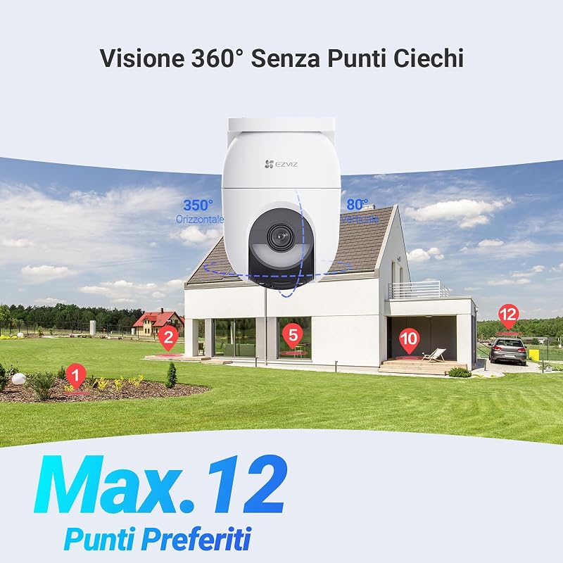 CB8 Lite 3K+ Telecamera WiFi Esterno con Pannello Solare, Auto-Zoom Tracking,100% Senza Fili, PTZ 360°, Rilevamento Persone/Veicoli, Visione Notturna a Colori, Audio Bidirezionale, Difesa Attiva