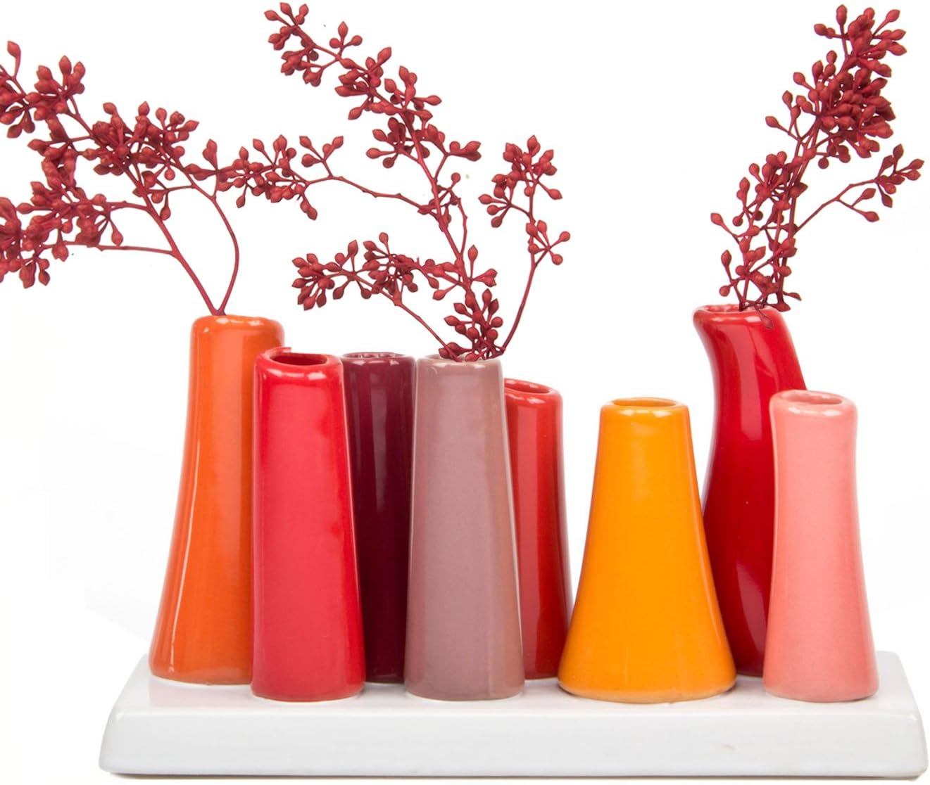 Chive ‘Pooley 2’ Multi-Chambered Flower Vase - Cute, Beautiful Ceramic Vase for Flowers & House Plants - Pumpkin, Orange & Red