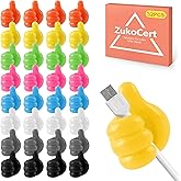 ZukoCert 32-Pack Thumbs-Up Self-Adhesive Hooks – Multi-Use Cable & Cord Organizers for Home Office, Kids’ Rooms & Walls (Sili