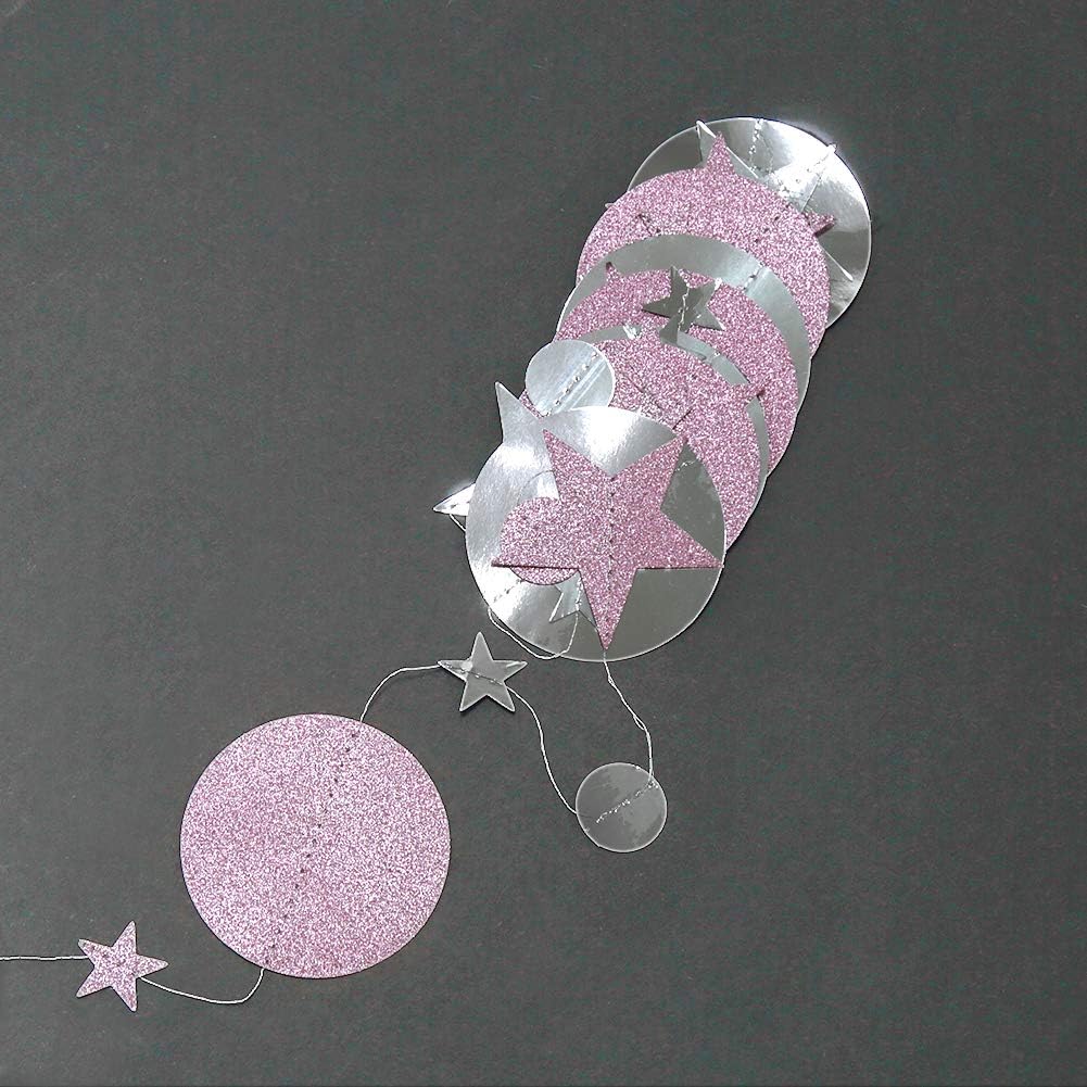 Glitter Pink Silver Circle Dot Garland Twinkle Little Star Decoration Polka Dots Streamer Backdrop Banner Girls Birthday Party Decor/Baby Shower/Wedding/Engagement/Anniversary/Sweet 16/Bridal Shower - Image 5