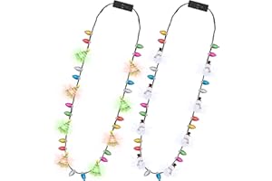 TRAPLACE 2PCS Christmas Light Necklace Light up, 3 Modes Christmas Accessories, Multicolor Xmas Tree Snowman Designs, Wearable Festive Light up Decor for Xmas Theme Party Supplies, Ugly Sweater Decorations