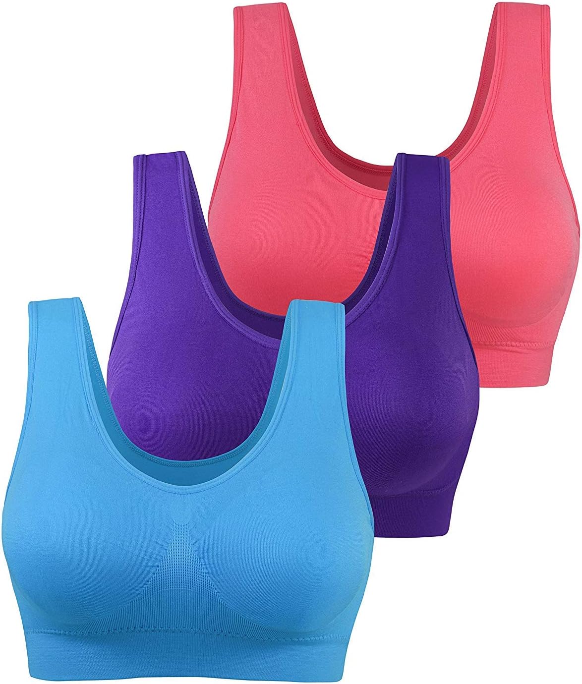 AM CLOTHES Womens Plus Size Sports Bra Padded Seamless Wireless Yoga Sleep Bra Multi Pack