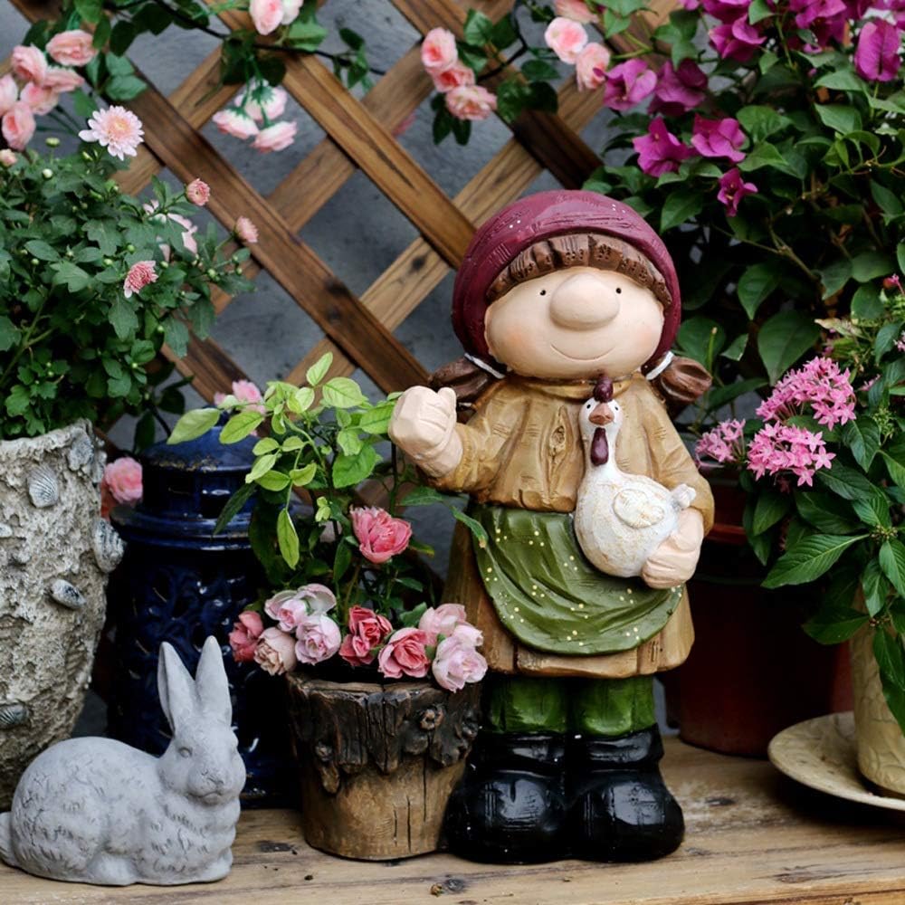 Indoor Outdoor Garden Sculptures Statue Garden Decorations Ornaments Hand Painted Little Girl Flower Pot Magnesium Oxide Craft Decorations Indoor Or Outdoor Use Best Art Décor for Patio Lawn Yard Outd