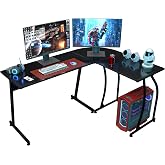 Super Deal L-Shaped Corner Desk Computer Gaming Desk - 58 Inch Modern Home PC Table Office Writing Workstation, Black
