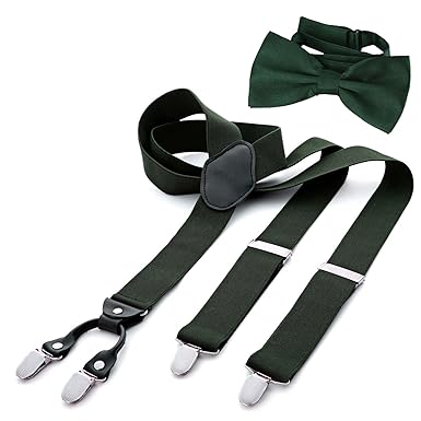 DonDon Herren 3,5 cm breiter Hosenträger in Y-Form elastisch und verstellbar im 2er Set mit farblich passender Fliege 12 x 6 