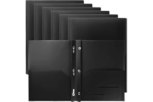 Youngever 6 Pack Heavy Duty Plastic Two Pocket Folders with 3 Prongs, Metal Prongs Fastener, Heavy Duty Plastic 2 Pocket Fold