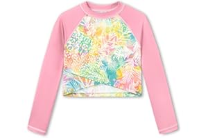BesserBay Girls Rash Guard UPF 50+ Long Sleeve Mock Neck Crossover Hem Swim Crop Top 4-12 Years