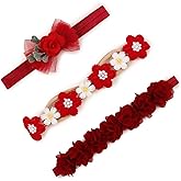 NUWAJP Baby Girl Headbands and Bows, 3 Pcs Soft Flower Nylon Elastic Hair Bands Headband Bow Cute Hair Accessories Christmas Gifts for Infant Toddler