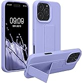 kwmobile Case Compatible with Apple iPhone 16 Pro Max - Case with Hand Strap and Stand Soft TPU Silicone Coating - Lavender