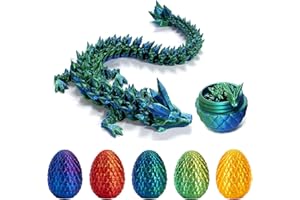 WOONEEKA 3D Printed Dragon Eggs with Dragon Inside Fidget Toys Full Articulated Dragon Crystal Dragon with Dragon Egg, Home Office Decor Executive Desk Toys Posable Flexible Crystal Dragon Toys (Laser-Green)
