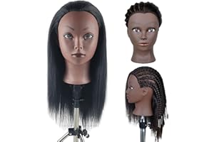 LETICIA Practice Hair Mannequin Head for Braiding Hairstyling,Yaki Texture Black Head Mannnequin with Hair for Kids (Braiding Head 16 inch)