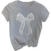 RoseSeek Women's Beaded Sequin Bowknot T Shirt Short Sleeve Crew Neck Embroidery Trendy Tee Y2k Tops
