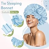 BONNET QUEEN Silk Bonnet for Sleeping Curly Hair Adjustable Light Blue Medium view 3