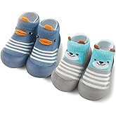 FABRST 2 Pairs Baby Sock Shoes Boys Girls Non Slip Soft Rubber Sole Sneakers Toddler Infant Slip On Slippers First Walking Shoes