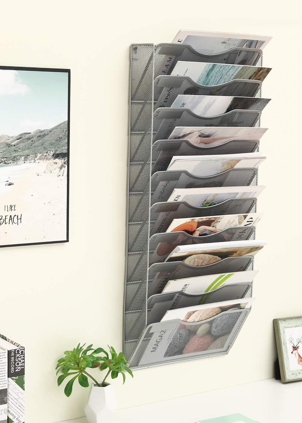 EasyPAG Wall File Holder Organizer Office Hanging Metal Magazine Rack 10 Tier, Silver : Office Products
