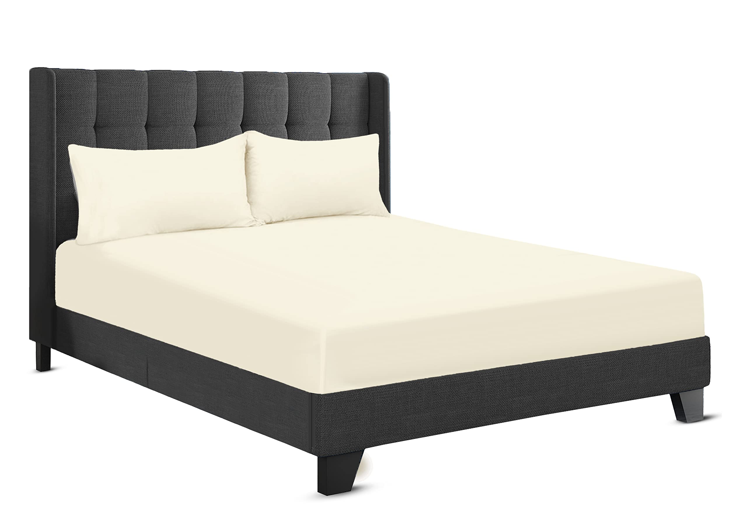 200 Thread Count Hotel Quality Bedding 100% Pure Egyptian Cotton Fitted Sheet - Stretches Up To 25cm Deep (Cream, Single: 90x190cm + 25cm Deep)