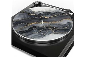 Qehuruxo Marble Black Record Mat Slipmat Disc Record Player Felt Mat Antistatic Enhance Sound Quality Record Player Slip Mat for 12 Inches Black Vinyl Record Player
