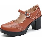 DADAWEN Women's Chunky Low Block Heels Mary Jane Closed Toe Work Pumps Comfortable Round Toe Oxfords Dress Wedding Shoes