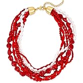 HolidayQbee Summer Beach Red Coral Necklace For Women Unique Strand Necklace Fashion Gold Necklace Stack Boho Beaded And Coral Necklaces Unique Corals Bead Choker Necklaces Jewelry Gift