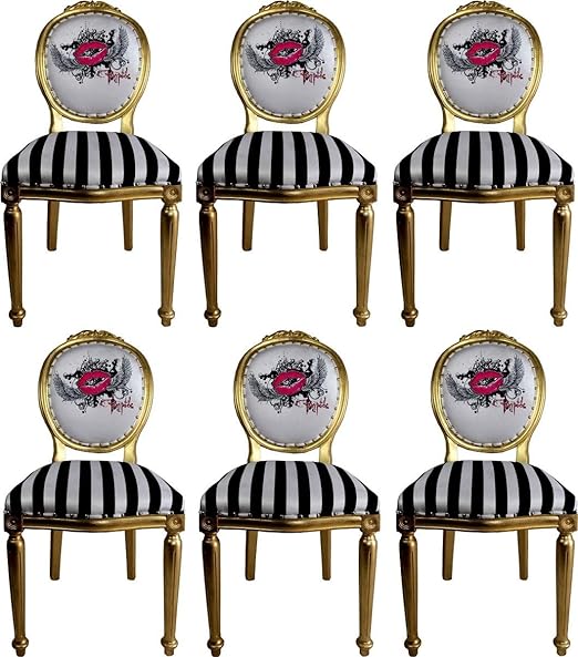 Casa Padrino Pompoos By Barock Esszimmerstuhle Pink Lips Schwarz Weiss Streifen Gold Pompoose Barock Stuhle Designed By Harald Gloockler 6 Esszimmerstuhle Amazon De Kuche Haushalt